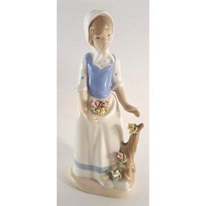 Vintage Torralba Porcelain Girl Holding Flowers Figurine Handmade Spain 8"